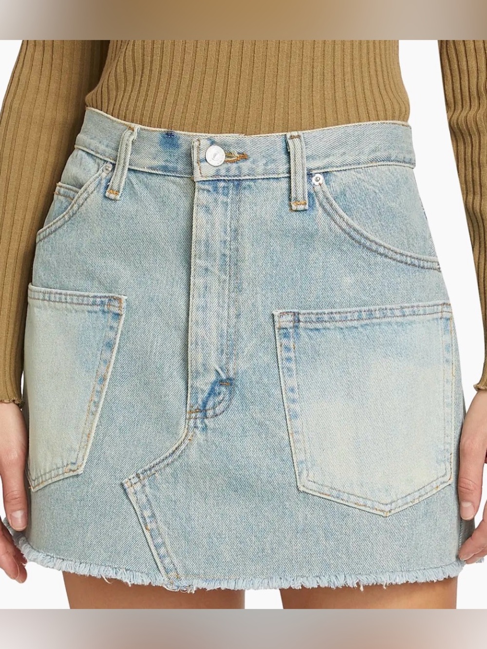 SEA New York Alba Patch Pocket Frayed Denim Mini Skirt Blue Size 6